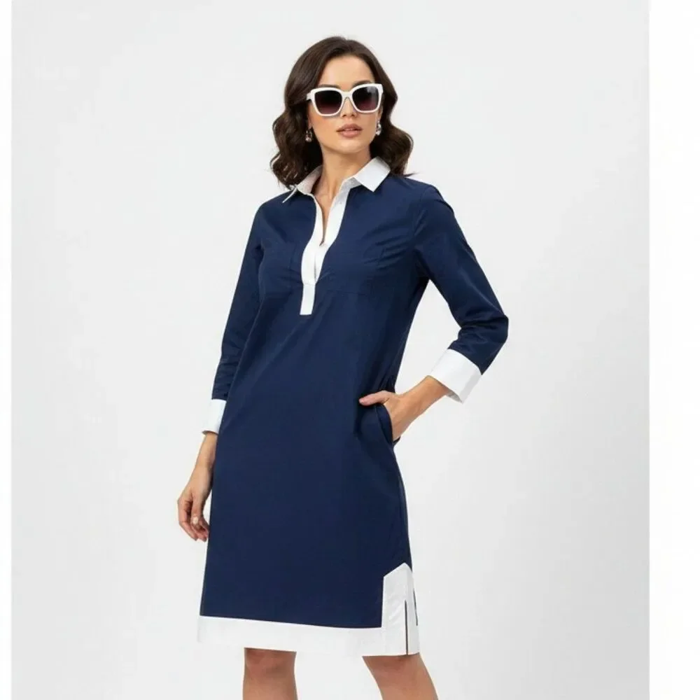 J Crew Blue & White Long Sleeve Casual Shirt Dress 4